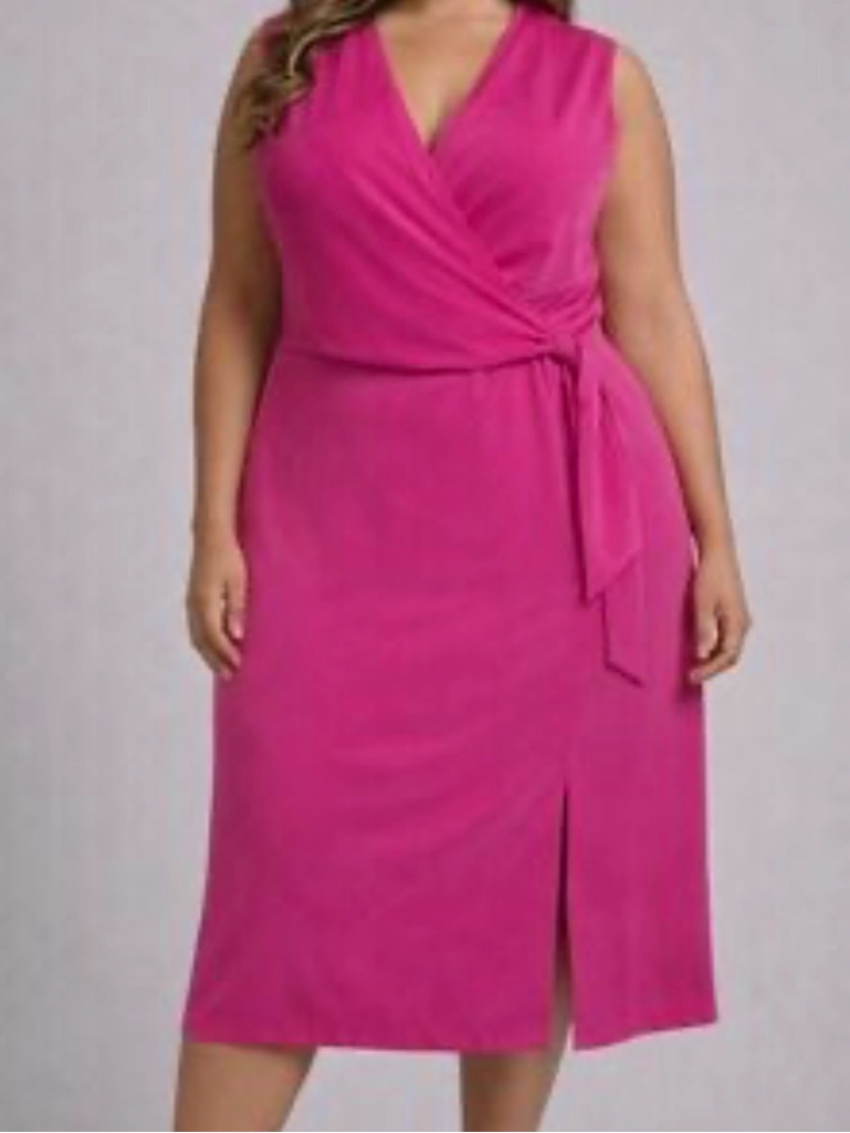 Nwt Jones New York Sleeveless Wrap Midi Dress In Fuchsia Pink